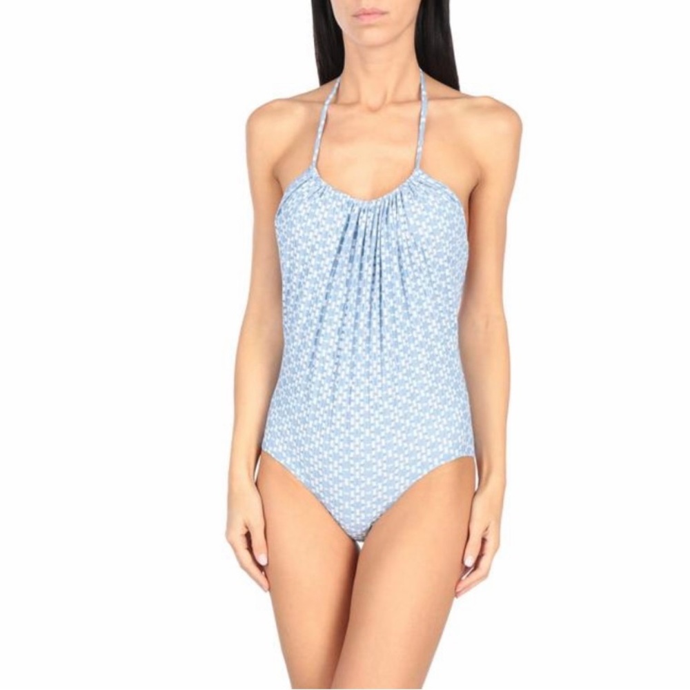 LISA MARIE FERNANDEZ One-piece Halter Bathing Suit Blue/White SIZE M (3)